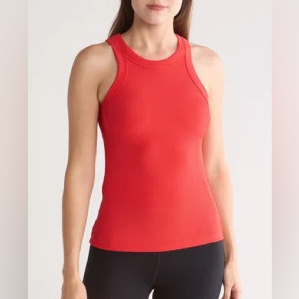 G by Gottex Rib Racer Moto Tank Crimson Red Ribbed Performance Top NWT M